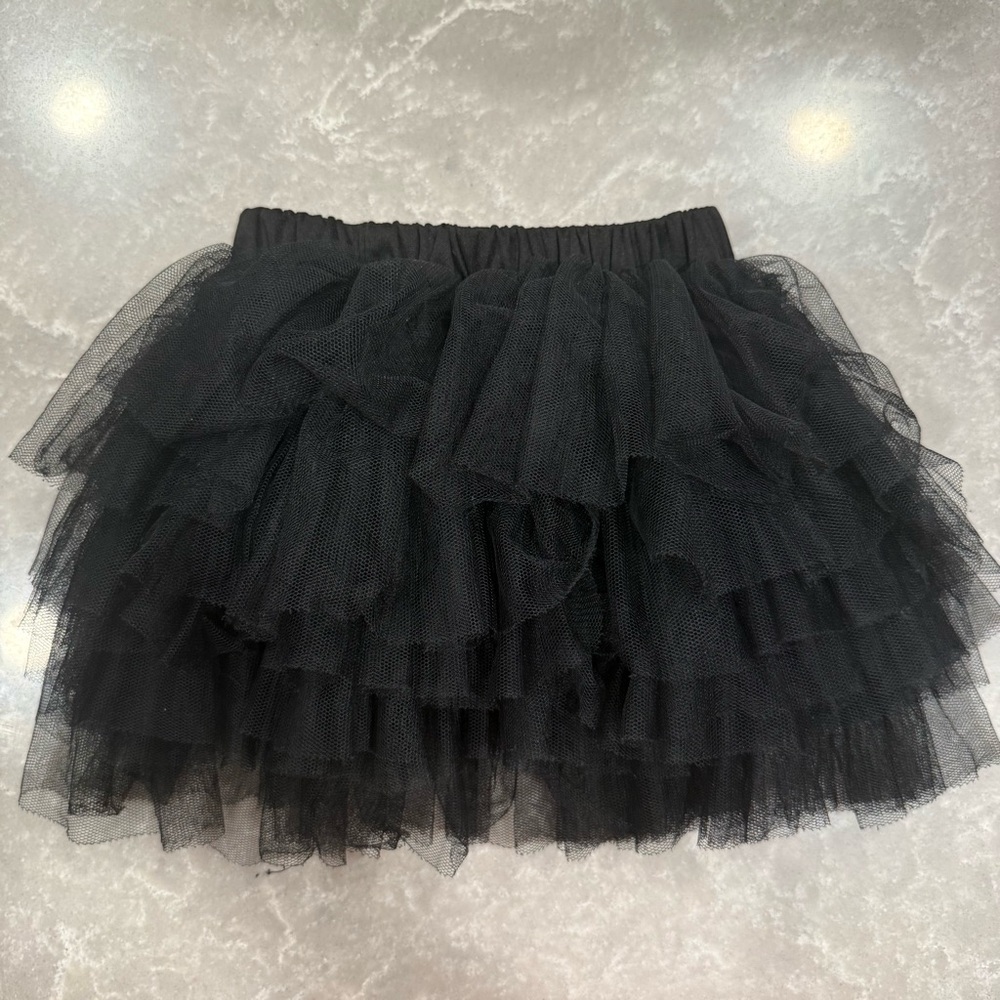 Justy Bae Black Tulle Tutu Mini Skirt Layered Ruffle Elastic Waist S EUC